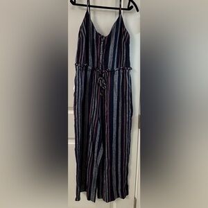 SPLENDID Navy Striped Linen Blend Jumpsuit Size Medium